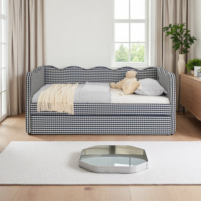 Lit de jour en vichy douillet avec lit gigogne simple sans sommier