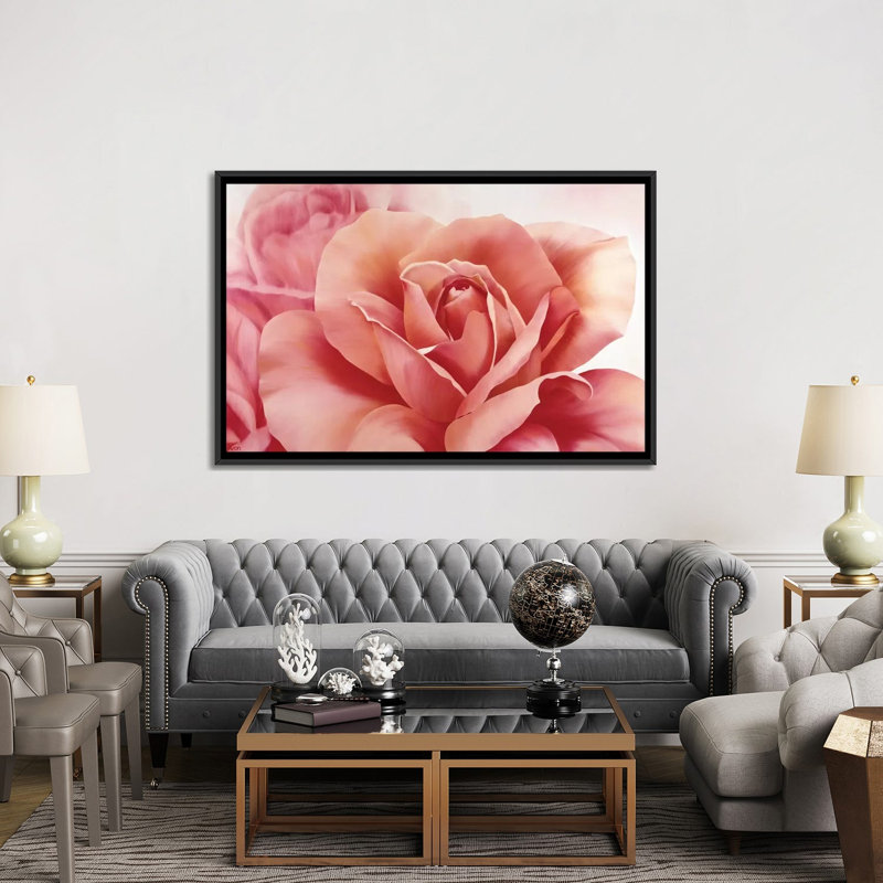 «Pink Rose II», impression sur toile, H 18 po x l 26 po x P 1,5 po, Toile avec cadre noir, Pas de tapis