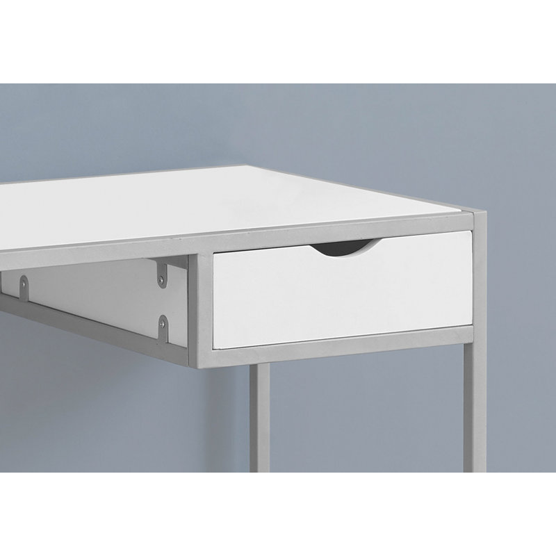 Bureau d'ordinateur, bureau personnel, ordinateur portable, tiroir de rangement, L 42 po, travail, stratifié blanc, métal argenté, contemporain, moderne