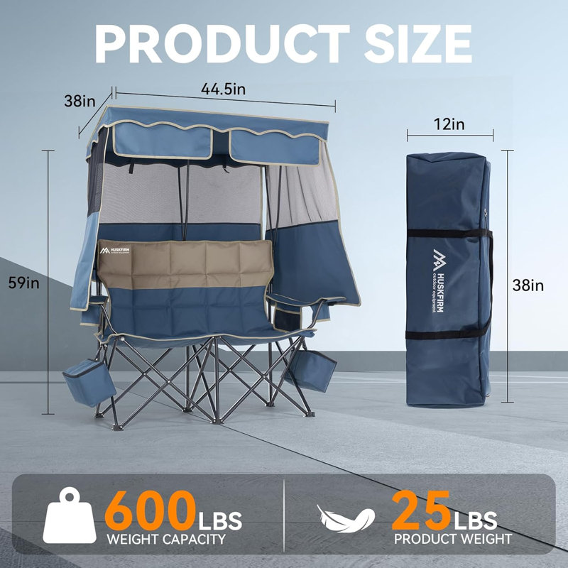 Double Beach Chair With Canopy Shade Camping Chair
