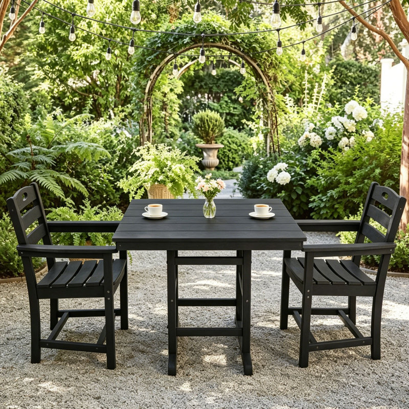 Ensemble de table et chaises d'extérieur 3 pièces Hdpe, Noir