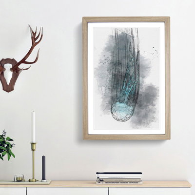 Neon Blue Jellyfish Abstract Art - Framed Print