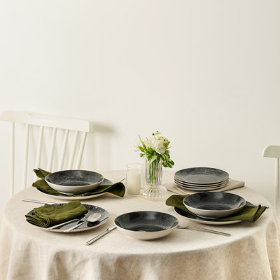 Christian Siriano Onyx 12-Piece Dinnerware Set Porcelain
