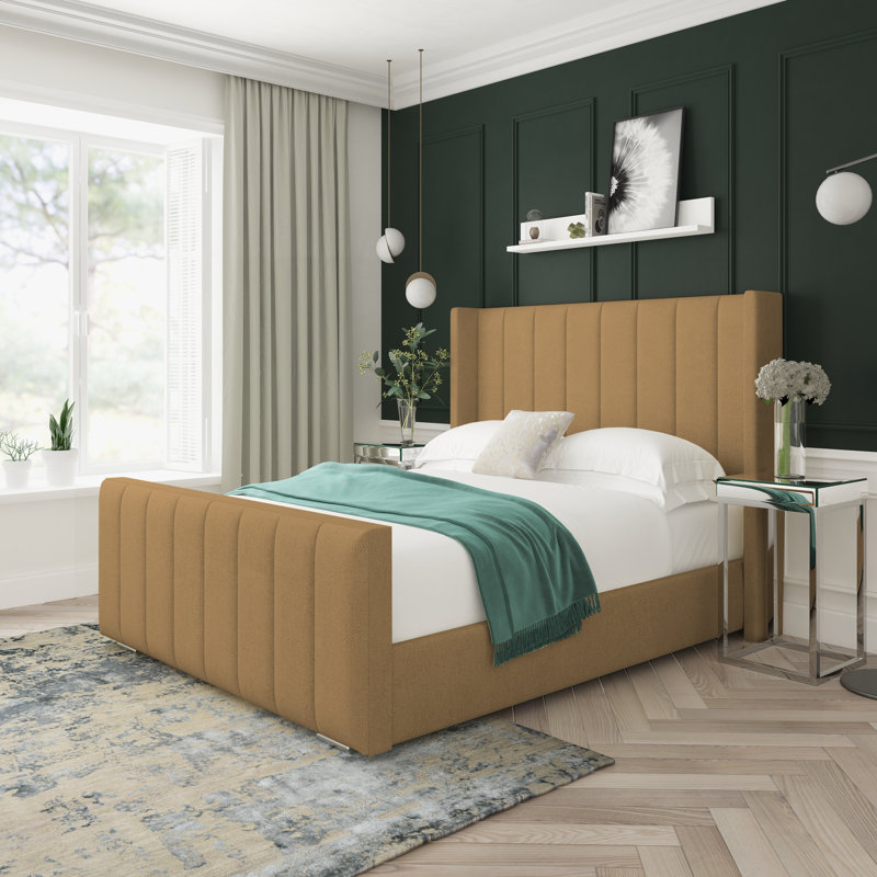 Aspen Wool Upholstered Ottoman Bed Frame, Latte, Double (4'6)