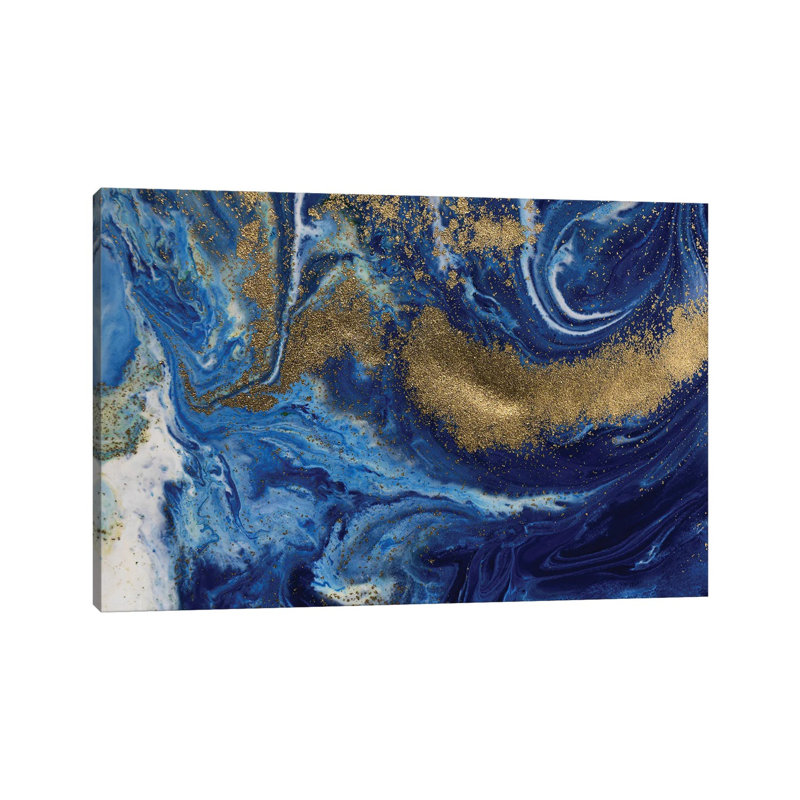 Ultramarine Gold Marble by EnShape - Wrapped Canvas Gallery-Wrapped Canvas Giclée, 30.48 cm H x 45.72 cm W