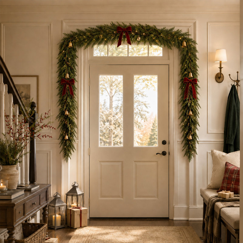 Guirlande de Noël artificielle en cyprès de 1,8 m (lot de 2), imitation pin d'hiver réaliste, verdure persistante pour décoration de Noël intérieure et extérieure