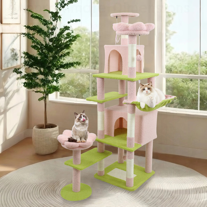 Arbre à fleurs avec grand condo, coussin de fleurs amovible et hamac pour un confort et un jeu félins ultimes