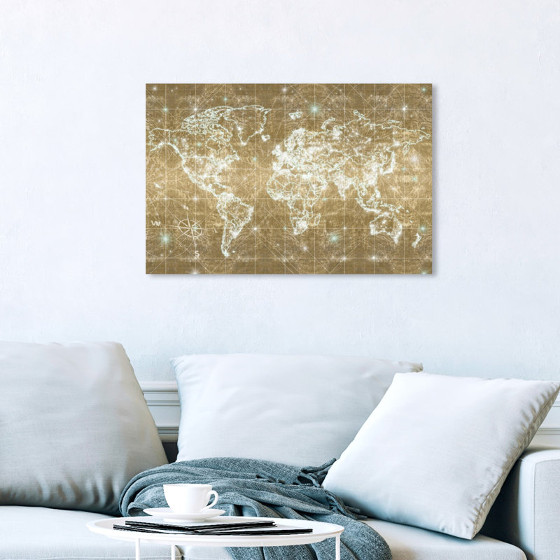 « mapamundi galaxy gold », impression sur toile, H 16 po x l 24 po x P 1,5 po