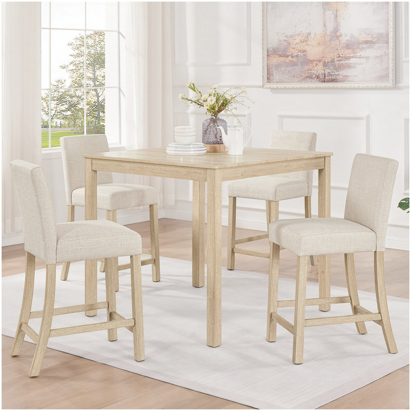 Ensemble de table 5 pièces à hauteur de comptoir avec 4 chaises, ensemble de table à hauteur de comptoir pour 4 avec chaises, ensemble de table à hauteur de comptoir en bois pour la cuisine, la salle à manger, gris clair et noir deux tons