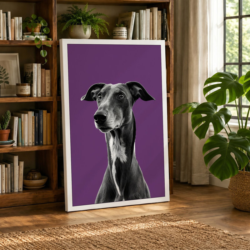Elegant Greyhound Portrait Minimalist - Wrapped Canvas, 24x16 - 61.0 x 40.6 cm, Cream Border