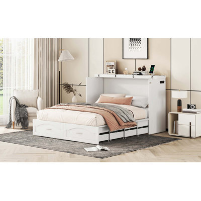 Lit escamotable mural Murphy avec tiroir et ensemble de prises et de ports USB