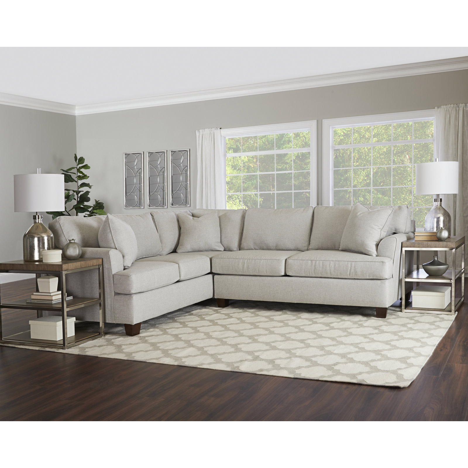 Conradina Upholstered L-Sectional, Drusky Ivory Sustain® Basketweave, Left Hand Facing