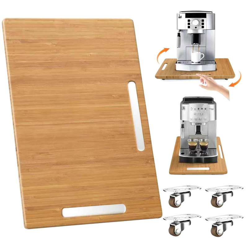Plateau coulissant pour appareils de cuisine 360 °, plateau coulissant pour comptoir de cafetière, plateau coulissant avec cafetière en bambou et rouleaux universels, noir