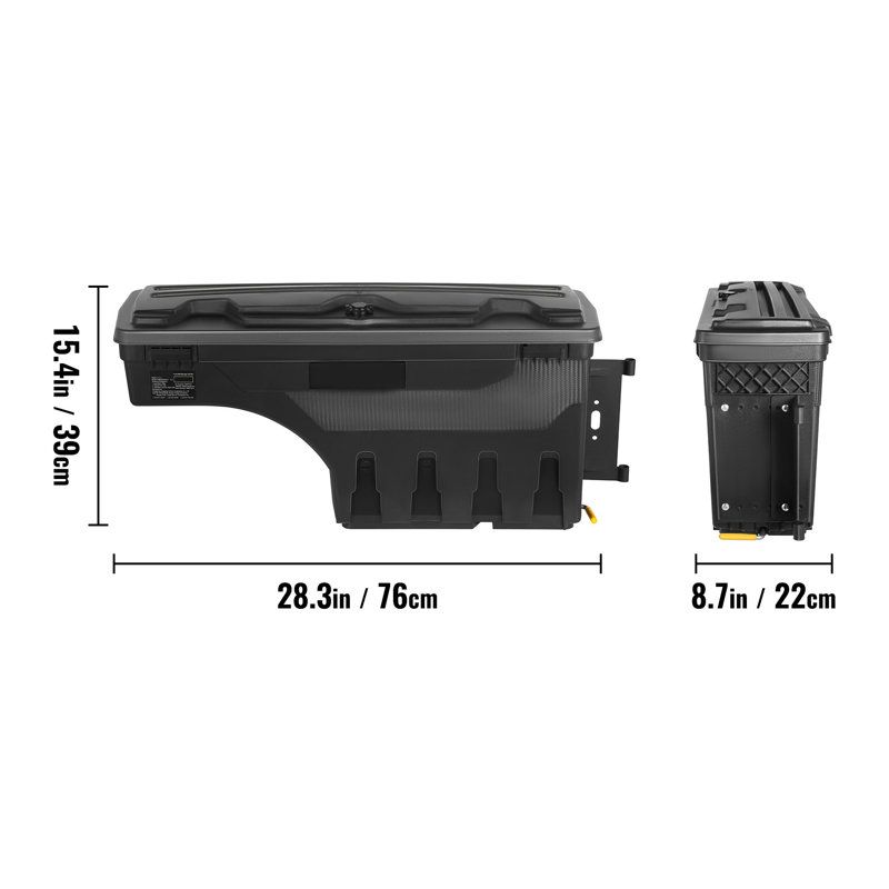 Coffre de rangement verrouillable pour benne de pick-up, 25 litres (6,6 gal), en ABS, avec cadenas à combinaison, étanche, fixation latérale, côté passager, pour Ford F-150 (2015-2021), noir.
