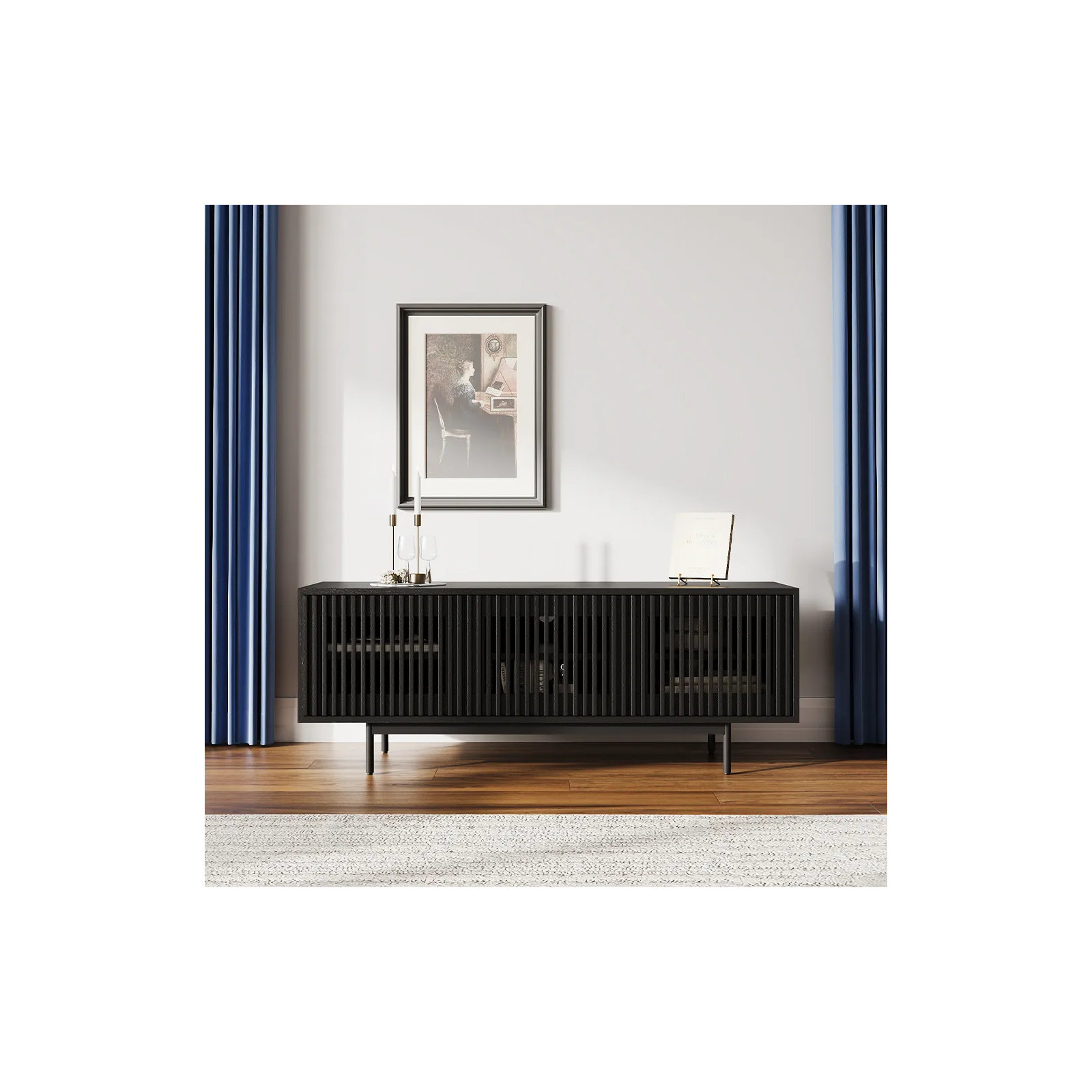 Daila Media Console, 21.26" H x 59" W x 18.89" D, Black