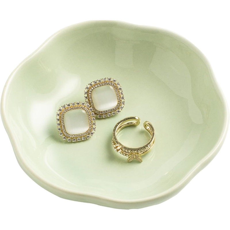 Green Ceramic Flower Ring & Jewelry Dish