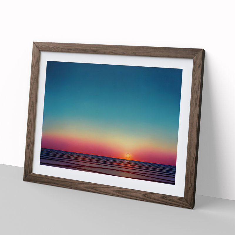 XH1022-2642X Delightful Seascape At Sunset - Single Picture Frame Print, Walnut, 46cm H x 64cm W x 2cm D