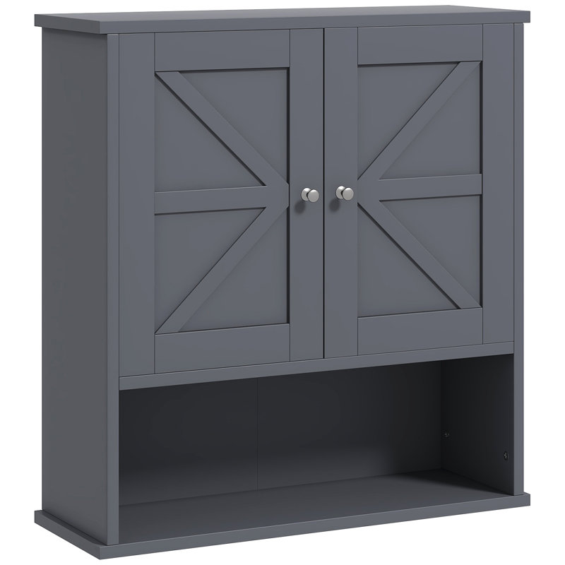 Armoire murale polyvalente avec tablettes ouvertes et réglables, idéale pour le rangement et l'organisation de la salle de lavage.