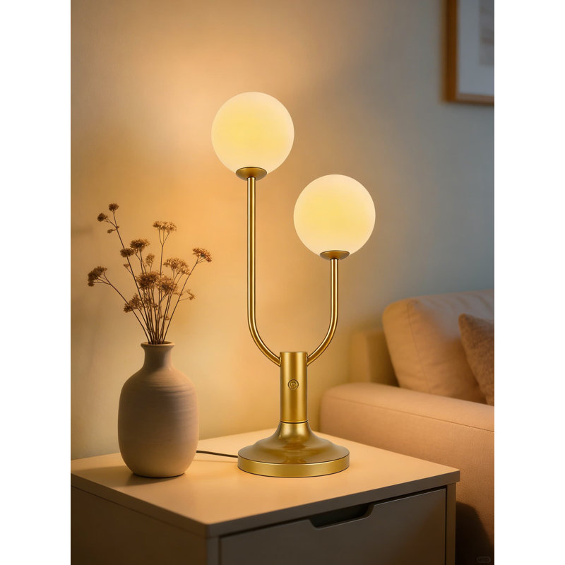 Lampe de table moderne Mid-Century avec lumière blanche chaude à intensité variable, lampe de chevet sphérique dorée pour la chambre à coucher, la lecture et la table de chevet, comprend des ampoules G9