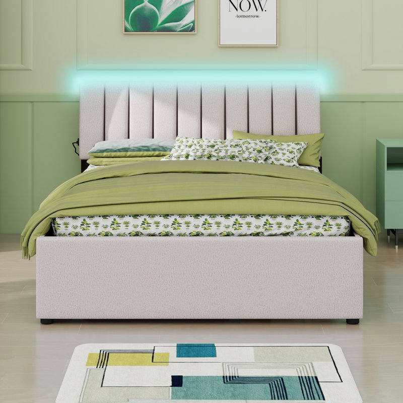 Lit plateforme tapissier avec lit gigogne, Beige