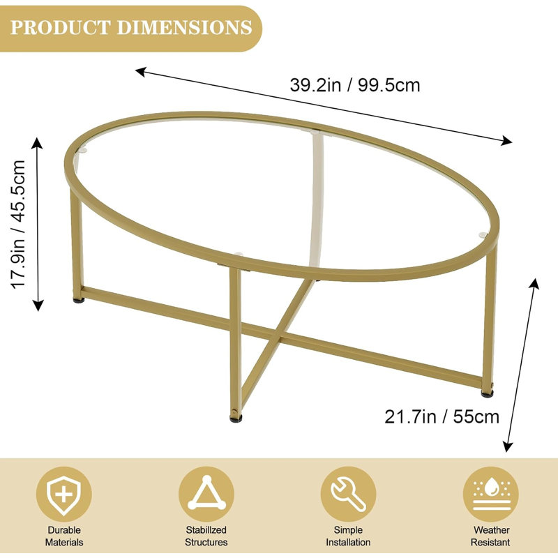 Table basse ovale en verre doré