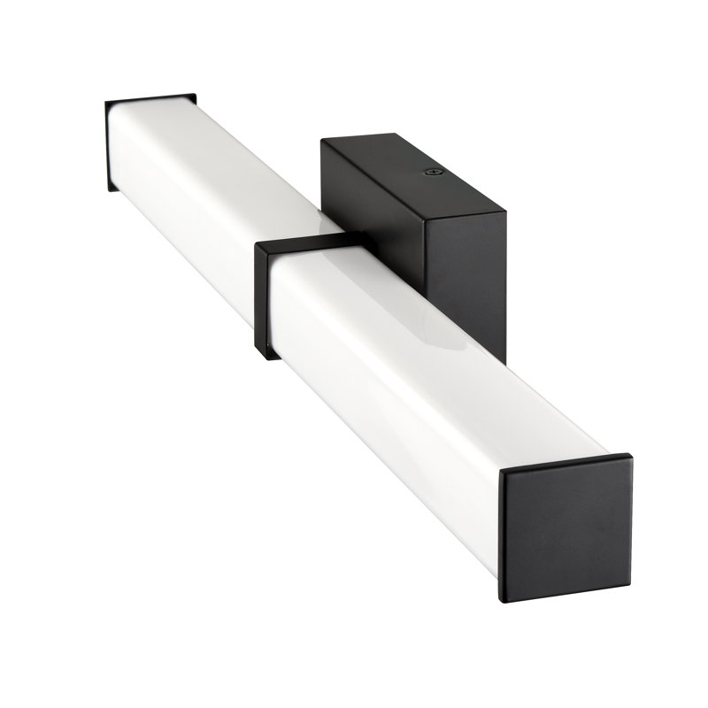 Jeshawn 24" Wide Integrated LED Bathroom Vanity Light with White Shade, Matte Black