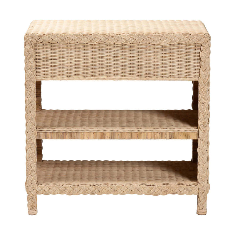 Console de style japonais avec des accents de rotin tressé