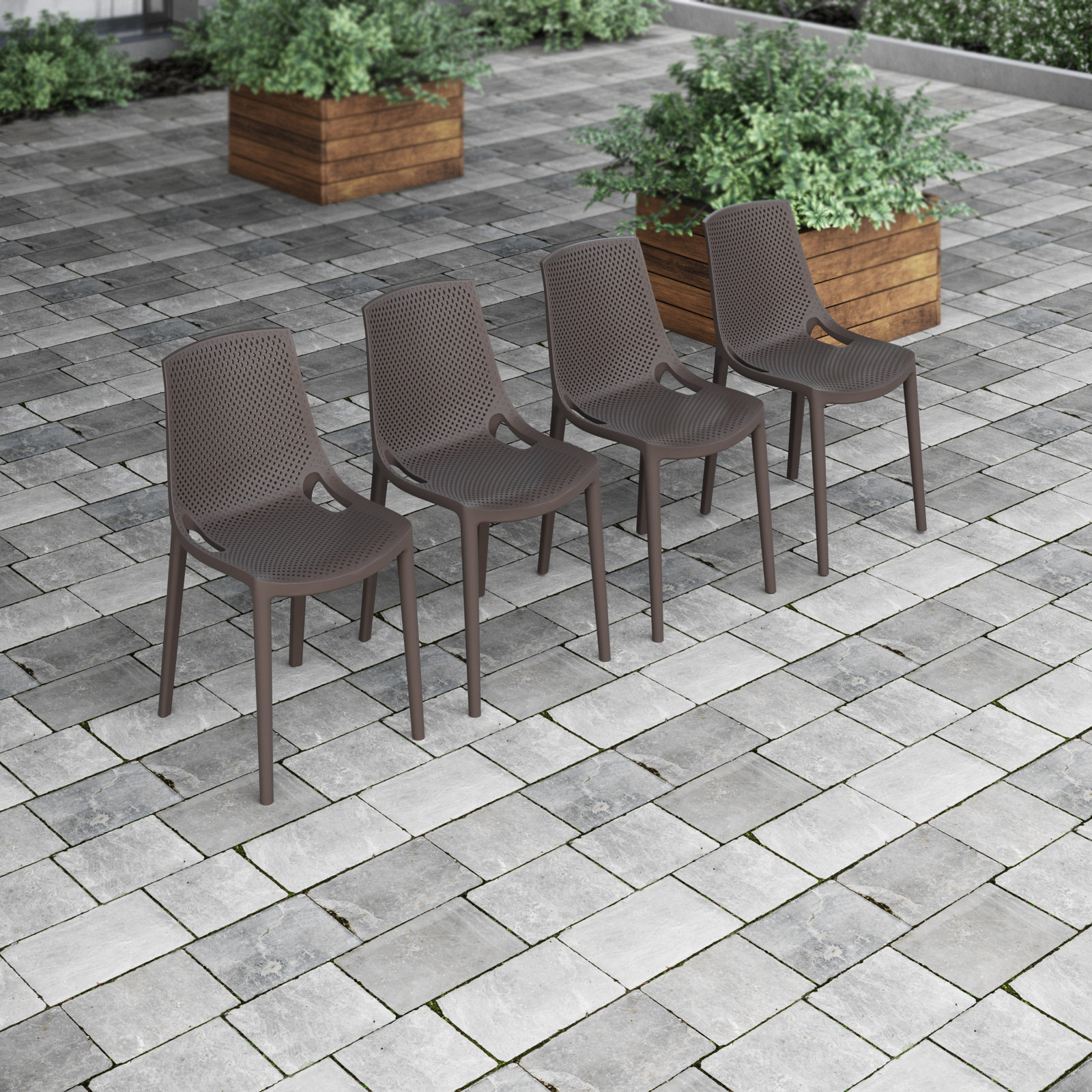 Rafael Premium All-Weather Wicker Outdoor Stacking Dining Side Chair, Brown