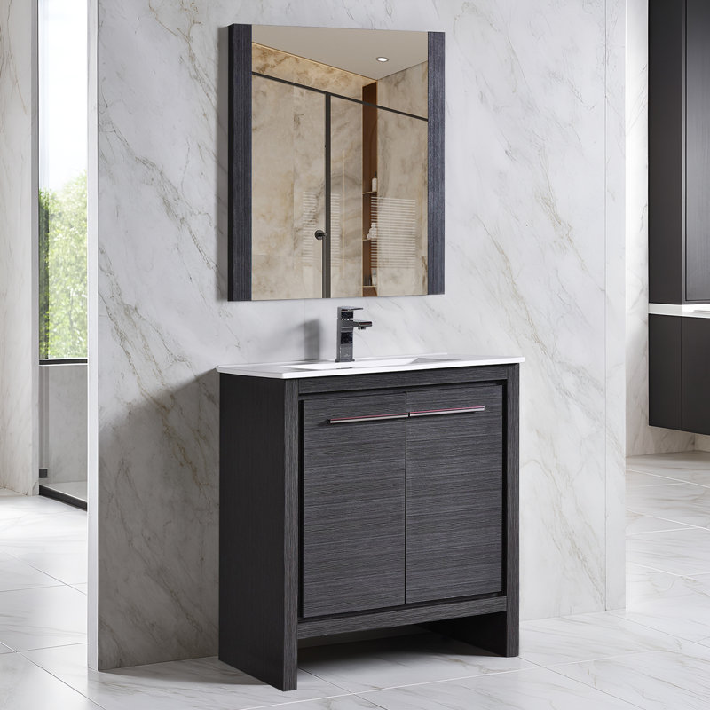 Artemis 30'' Single Bathroom Vanity with Ceramic Top, Silver Gray
