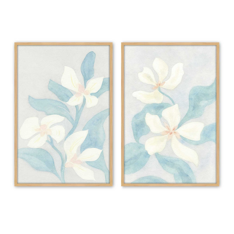 Ensemble de 2 reproductions Soft Petal Dance, 12" x 8", Framed Print, American Maple