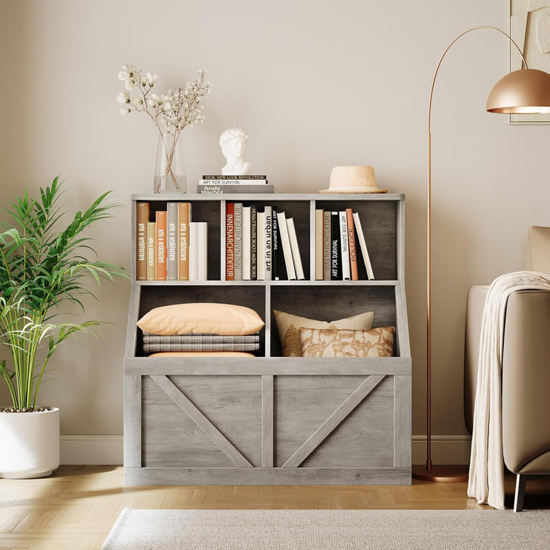Organisateur de rangement pour jouets gris avec bibliothèque et armoire de rangement pour jouets
