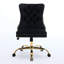 Fauteuil de bureau au design américain moderne, noir, revêtement en velours, pivotant et réglable, piètement en métal doré électroplaqué, boutons, finitions cloutées artisanales, confort durable pour un intérieur élégant, noir