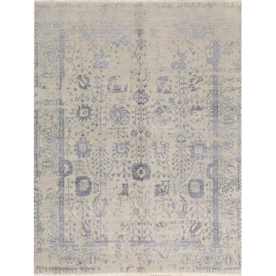 Hand-Knotted High-Quality Silver and Blue Area Rug