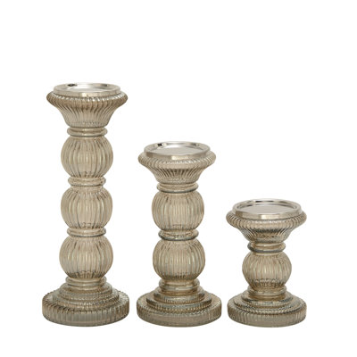 3 Piece Glass Candlestick Set