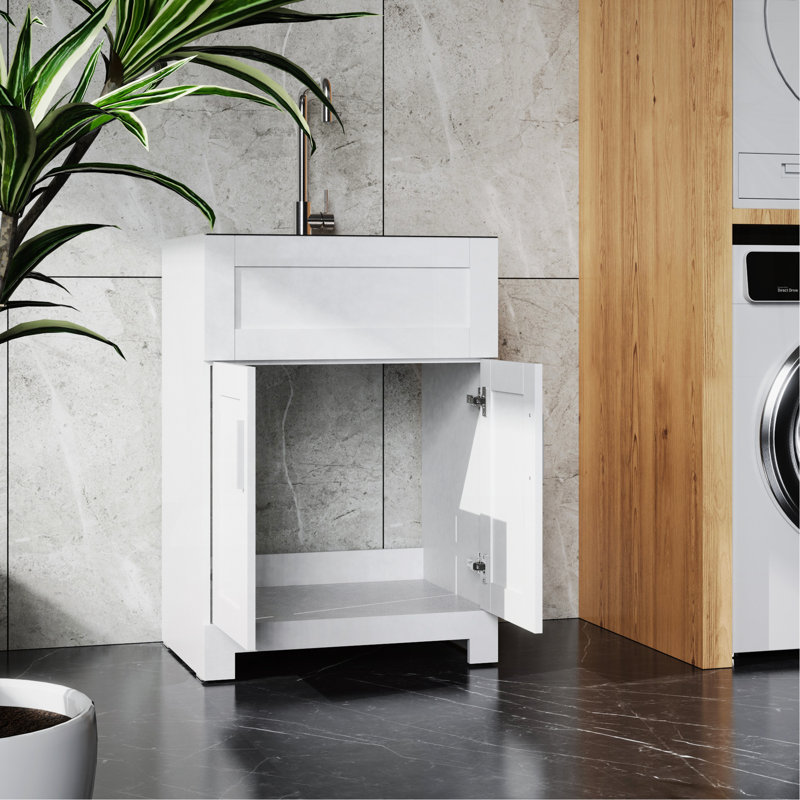 Armoire de salle de bain 24 po sans peinture blanche avec combiné en acier inoxydable (mise à jour)