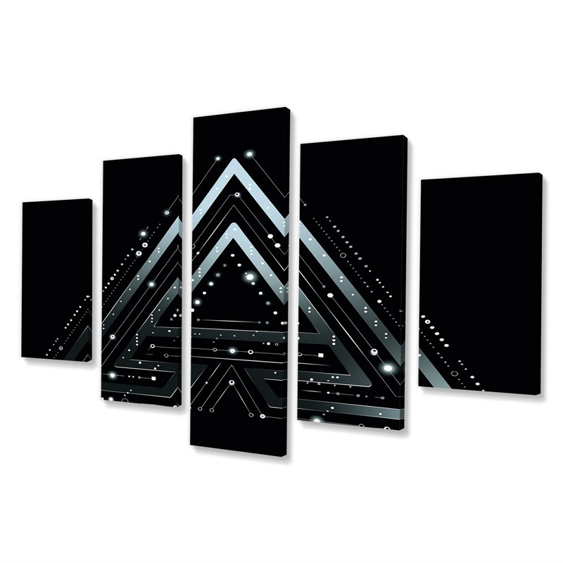 Triangulaire contemporain - art mural géométrique 5 pièces, H 32 po x l 60 po