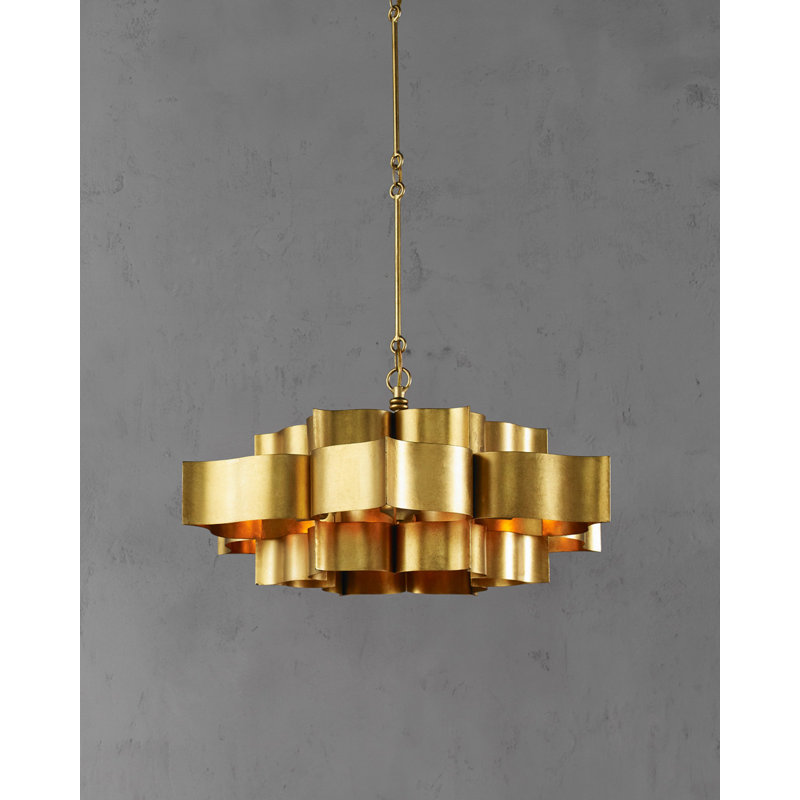 Grand Lotus 6 - Light Chandelier, Antique Gold Leaf