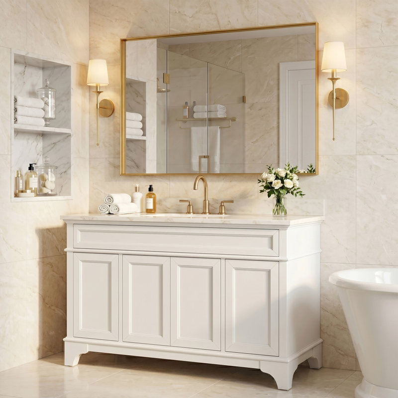 Rectangular Aluminum Alloy Frame Wall Mounted Bathroom Mirror,Decorative Wall Mirror with HD Tempered Glass for Bathroom Bedroom Entryway Living Room