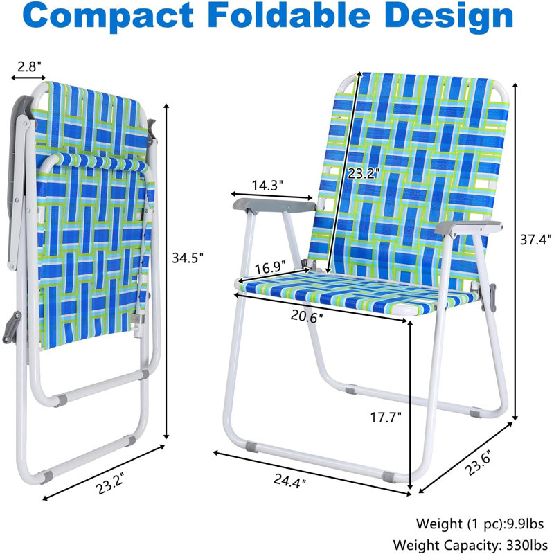 Blue Metal Folding Beach Chair(Set Of 4)