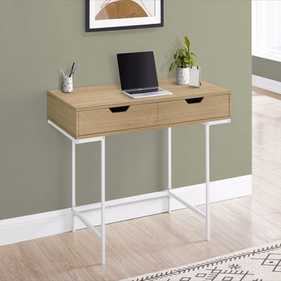 Bureau d'ordinateur, bureau personnel, ordinateur portable, tiroirs de rangement, L 48 po, travail, stratifié naturel, métal blanc, contemporain, moderne