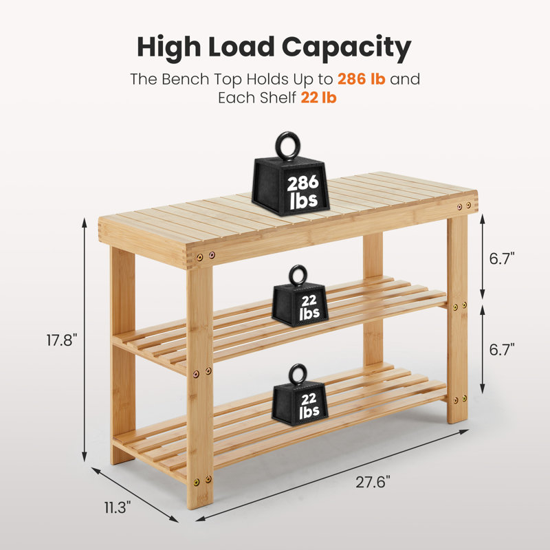 Rangement à chaussures en bambou à 3 niveaux avec capacité de 286 lb Brecken, Bois