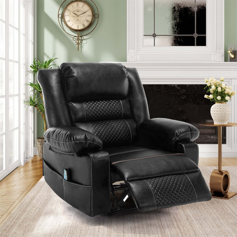 Acelynn Breathable Leather Massage Recliner Chair Manual Living Room Reclining Sofa, Black