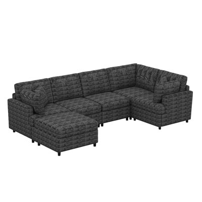 Ensemble de canapé modulaire en U avec repose-pieds mobile et canapé en chenille 6 pièces