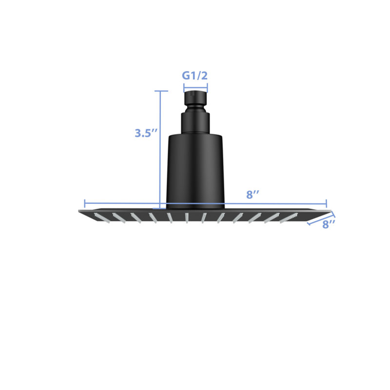 Pomme de douche à pluie carrée 8 po, tête de douche en acier inoxydable 304 ultra-mince, fixée au mur / au plafond, noire