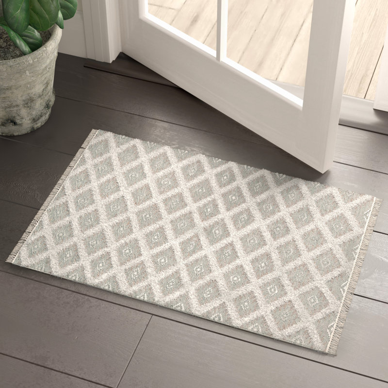 Wool Geometric Area Rug in Gray, Rectangle 3' x 5'