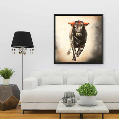 Bull Running - Western Farm Animals Framed Canvas Decor