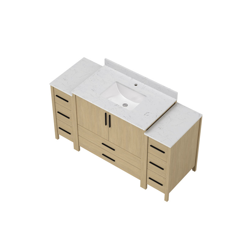 Single Sink Bathroom Vanity Cabinet,Freestangding Storage Vanity Cabinet with White Countertop, 60"