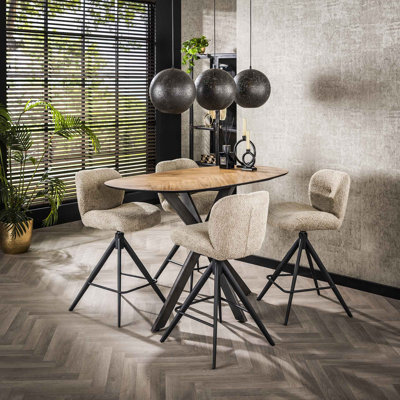 Analayah Teak Solid Wood Top Metal Base Dining Table