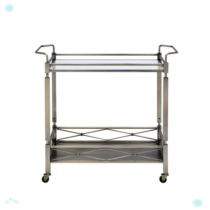 Chariot-bar rectangulaire Grecia en or antique et transparent