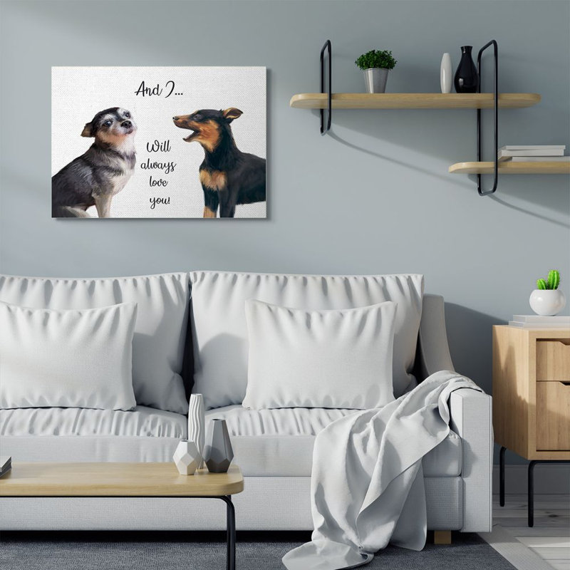 Reproduction d’art graphique « will always Love You romantic Dog Serenade » par Ziwei Li-impression, Toile tendue